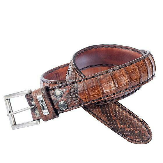 Ceinturon cuir croco et python camel