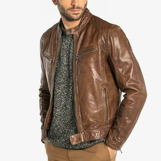 Blouson cuir coupe motard Dust