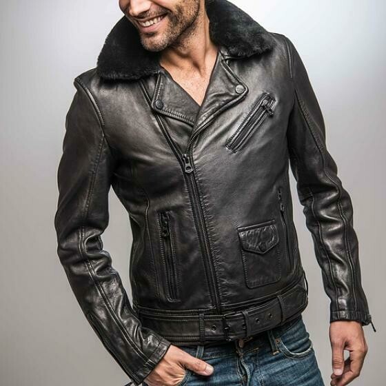 Perfecto cuir col fourrure