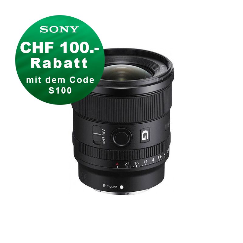 Sony FE 20mm 1.8 G - CHF 100.- Sofortrabatt