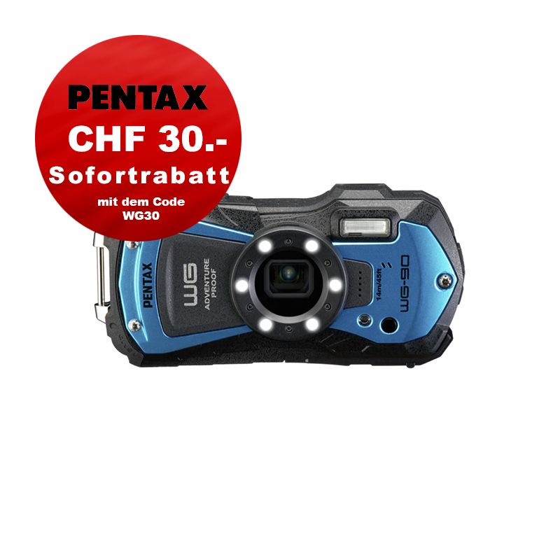 Pentax WG-90 (blau) - CHF 30 Sofortrabatt mit Code: WG30