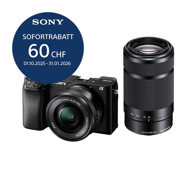 Sony A6100 A Kit mit 16-50mm II + 55-210mm - inkl. CHF 60 Sofortrabatt Sony A6100 A Kit mit 16-50mm II + 55-210mm - inkl. CHF 60 Sofortrabatt