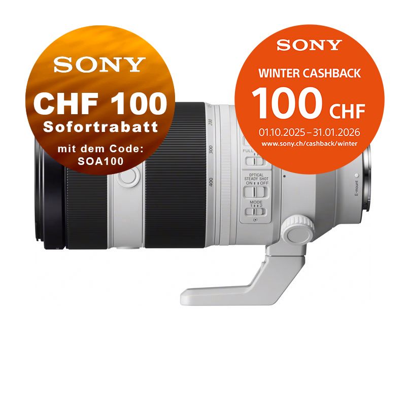 Sony FE 100-400mm 4.5-5.6 GM OSS - &#39;&#39;4 Jahre Garantie&#39;&#39; - CHF 100.- Rabatt mit Code SOA100 &amp; CHF 100.- Cashback