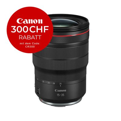 Canon RF 15-35mm 2.8 L IS USM - ''Premium Garantie'' - CHF 300 Rabatt mit Code CR300 Canon RF 15-35mm 2.8 L IS USM - ''Premium Garantie'' - CHF 300 Rabatt mit Code CR300