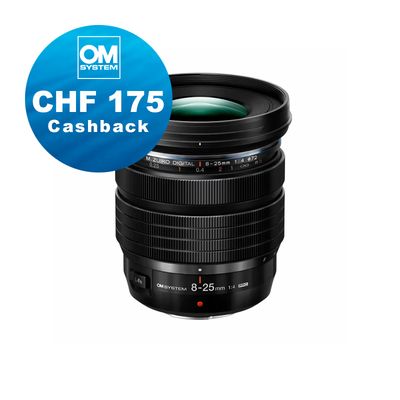 OM System M.Zuiko 8-25mm 4.0 Pro - CHF 175 Cashback + 5 Jahre Garantie OM System M.Zuiko 8-25mm 4.0 Pro - CHF 175 Cashback + 5 Jahre Garantie