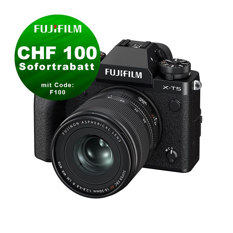 Fujifilm X-T5 Kit mit 16-50mm 2.8-4.8 (black) - ''Swiss Garantie'' - CHF 100 Rabatt mit Code F100 Fujifilm X-T5 Kit mit 16-50mm 2.8-4.8 (black) - ''Swiss Garantie'' - CHF 100 Rabatt mit Code F100