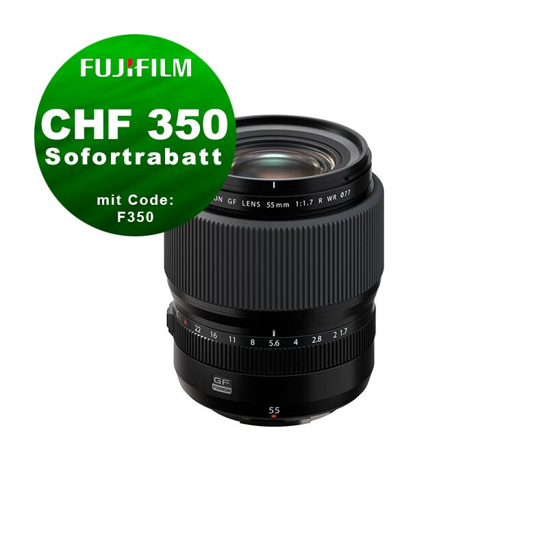 Fujinon GF 55mm 1.7 R WR - ''Swiss Garantie'' - CHF 350 Rabatt mit Code F350 Fujinon GF 55mm 1.7 R WR - ''Swiss Garantie'' - CHF 350 Rabatt mit Code F350