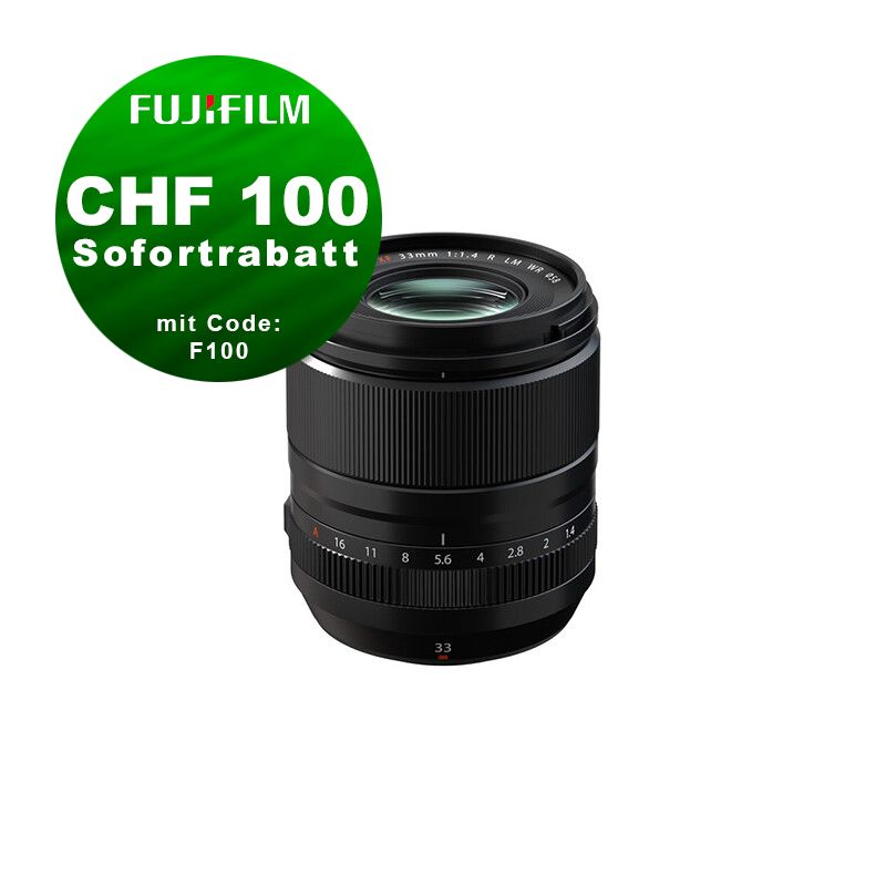 Fujinon XF 33mm 1.4 R LM WR - ''Swiss Garantie'' - CHF 100 Rabatt mit Code F100 Fujinon XF 33mm 1.4 R LM WR - ''Swiss Garantie'' - CHF 100 Rabatt mit Code F100