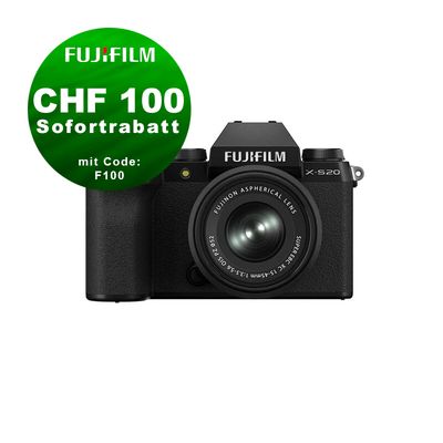 Fujifilm X-S20 Kit mit 15-45mm 3.5-6.5 - ''Swiss Garantie'' - CHF 100 Rabatt mit Code F100 Fujifilm X-S20 Kit mit 15-45mm 3.5-6.5 - ''Swiss Garantie'' - CHF 100 Rabatt mit Code F100