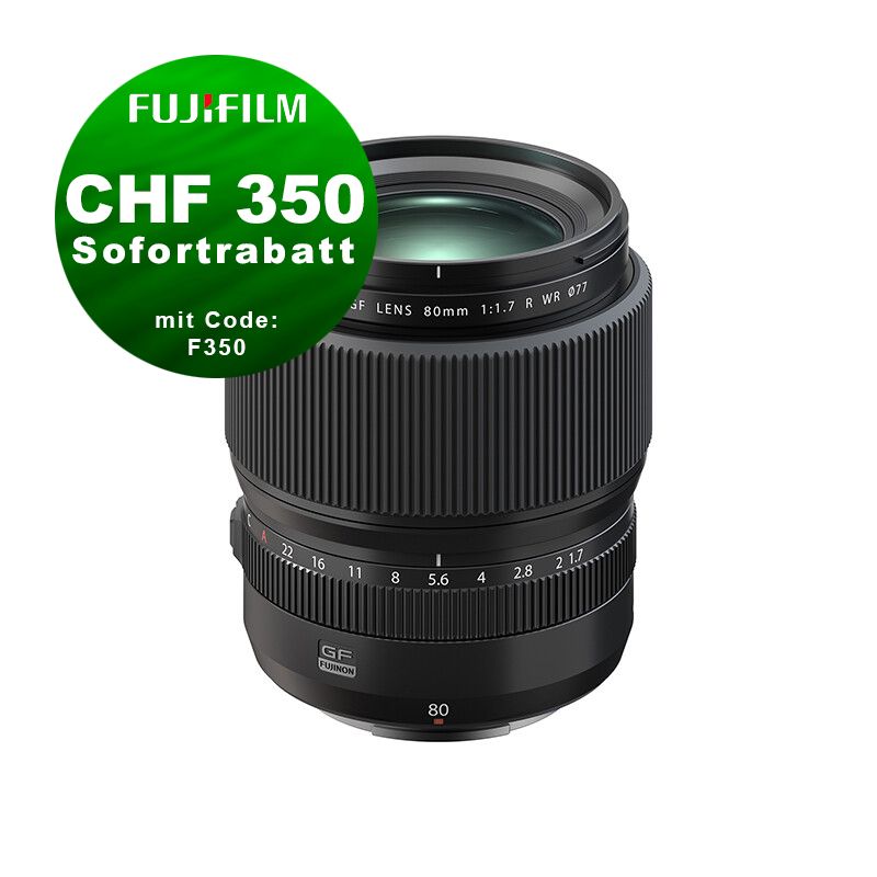 Fujinon GF 80mm 1.7 R WR - ''Swiss Garantie'' - CHF 350 Rabatt mit Code F350 Fujinon GF 80mm 1.7 R WR - ''Swiss Garantie'' - CHF 350 Rabatt mit Code F350