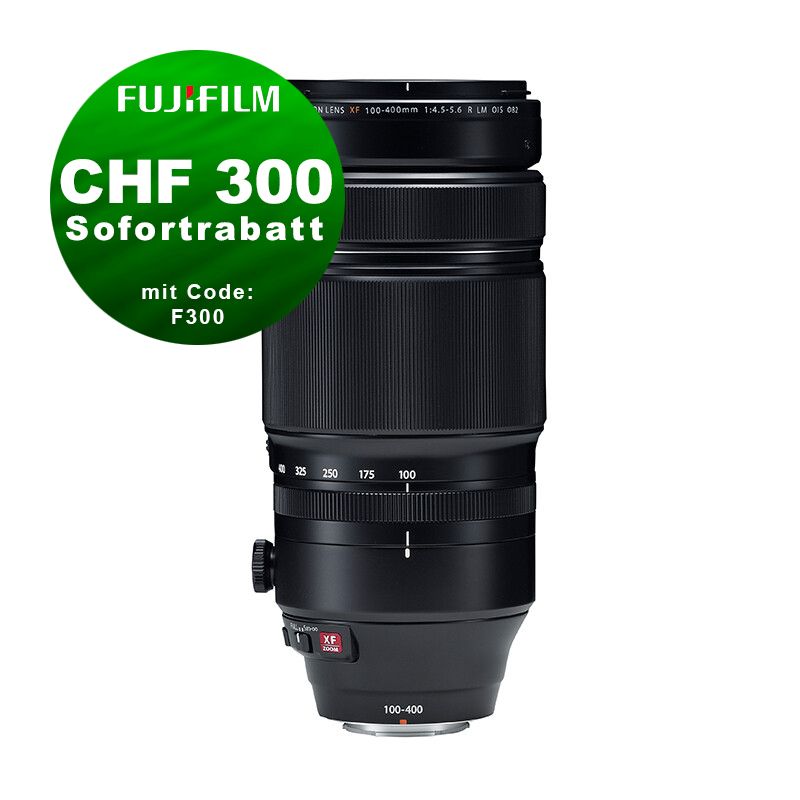Fujinon XF 100-400mm 4.5-5.6 R LM OIS WR - ''Swiss Garantie'' - CHF 300 Rabatt mit Code F300 Fujinon XF 100-400mm 4.5-5.6 R LM OIS WR - ''Swiss Garantie'' - CHF 300 Rabatt mit Code F300