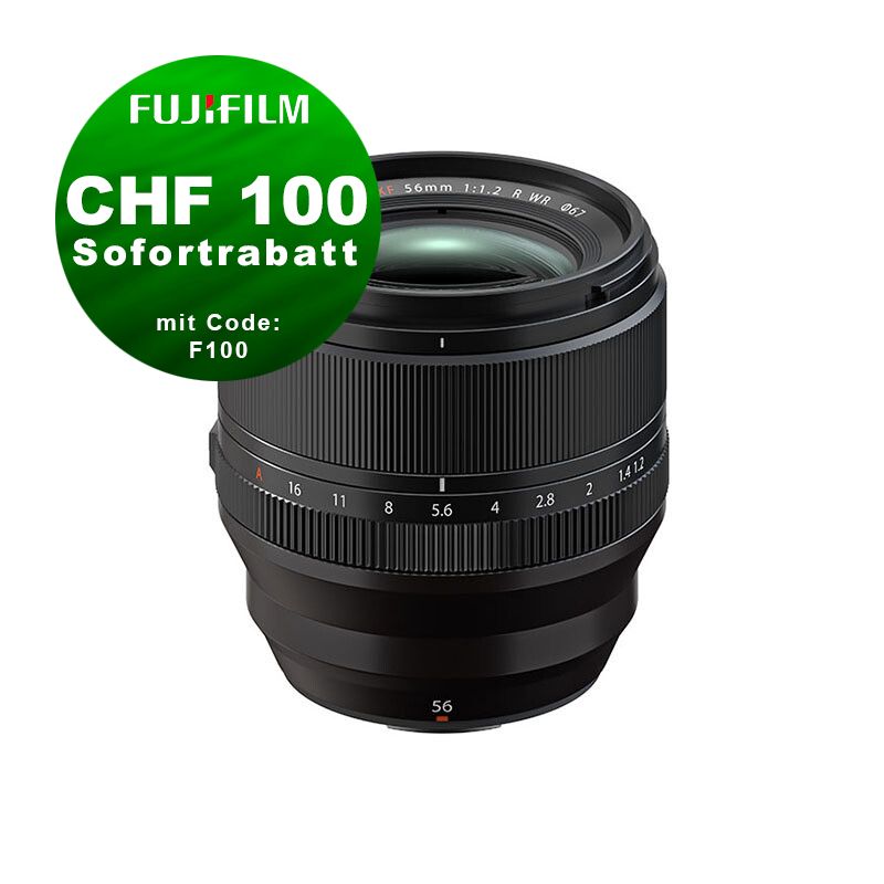 Fujinon XF 56mm 1.2 R WR - ''Swiss Garantie'' - CHF 100 Rabatt mit Code F100 Fujinon XF 56mm 1.2 R WR - ''Swiss Garantie'' - CHF 100 Rabatt mit Code F100