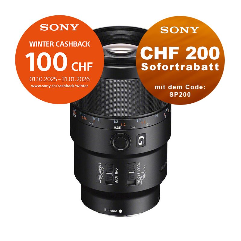 Sony FE 90mm 2.8 G OSS Macro - ''4 Jahre Garantie'' - CHF 100.- Cashback + CHF 200 Sofortrabatt mit Code SP200 Sony FE 90mm 2.8 G OSS Macro - ''4 Jahre Garantie'' - CHF 100.- Cashback + CHF 200 Sofortrabatt mit Code SP200