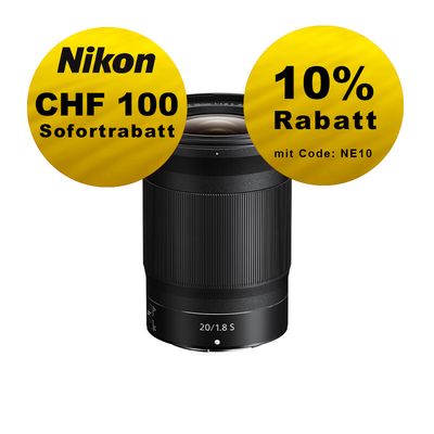 Nikon Z 20mm 1.8 S - ''Swiss Garantie'' - inkl. CHF 100 Sofortrabatt Nikon Z 20mm 1.8 S - ''Swiss Garantie'' - inkl. CHF 100 Sofortrabatt
