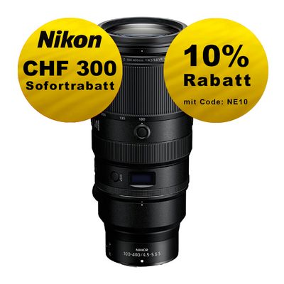 Nikon Z 100-400mm 4.5-5.6 S VR - ''Swiss Garantie'' - inkl. CHF 300 Sofortrabatt Nikon Z 100-400mm 4.5-5.6 S VR - ''Swiss Garantie'' - inkl. CHF 300 Sofortrabatt