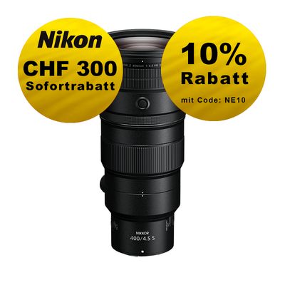 Nikon Z 400mm 4.5 VR S - ''Swiss Garantie'' - inkl. CHF 300 Sofortrabatt Nikon Z 400mm 4.5 VR S - ''Swiss Garantie'' - inkl. CHF 300 Sofortrabatt