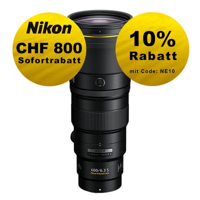 Nikon Z 600mm 6.3 VR S - ''Swiss Garantie'' - inkl. CHF 800 Sofortrabatt Nikon Z 600mm 6.3 VR S - ''Swiss Garantie'' - inkl. CHF 800 Sofortrabatt
