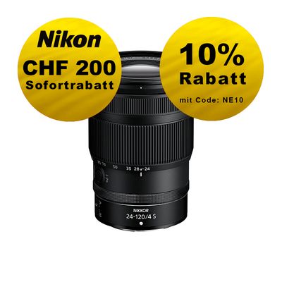 Nikon Z 24-120mm 4.0 S - ''Swiss Garantie'' - inkl. CHF 200 Sofortrabatt Nikon Z 24-120mm 4.0 S - ''Swiss Garantie'' - inkl. CHF 200 Sofortrabatt