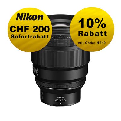 Nikon Z 85mm 1.2 S - ''Swiss Garantie'' - inkl. CHF 200 Sofortrabatt Nikon Z 85mm 1.2 S - ''Swiss Garantie'' - inkl. CHF 200 Sofortrabatt