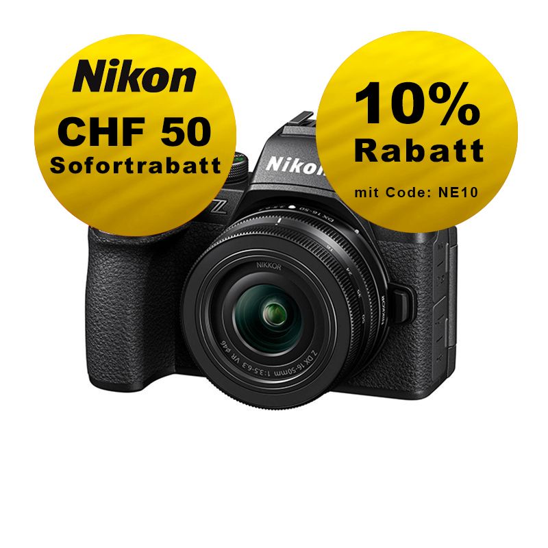 Nikon Z50II Kit mit 16-50mm 3.5-6.3 VR - ''Swiss Garantie'' - inkl. CHF 50 Sofortrabatt Nikon Z50II Kit mit 16-50mm 3.5-6.3 VR - ''Swiss Garantie'' - inkl. CHF 50 Sofortrabatt