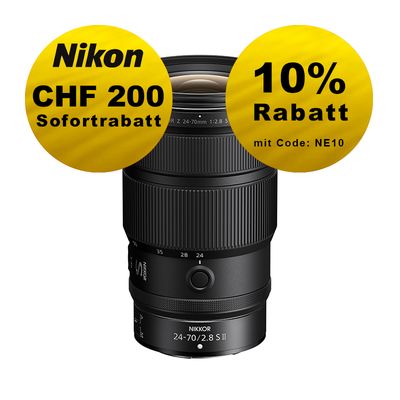 Nikon Z 24-70mm 2.8 S II - ''Swiss Garantie'' - inkl. CHF 200 Sofortrabatt Nikon Z 24-70mm 2.8 S II - ''Swiss Garantie'' - inkl. CHF 200 Sofortrabatt