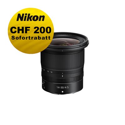 Nikon Z 14-30mm 4.0 S - ''Swiss Garantie'' - inkl. CHF 200 Sofortrabatt Nikon Z 14-30mm 4.0 S - ''Swiss Garantie'' - inkl. CHF 200 Sofortrabatt