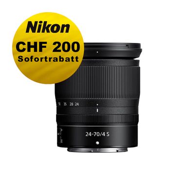 Nikon Z 24-70mm 4.0 S - ''Swiss Garantie'' - inkl. CHF 200 Sofortrabatt Nikon Z 24-70mm 4.0 S - ''Swiss Garantie'' - inkl. CHF 200 Sofortrabatt
