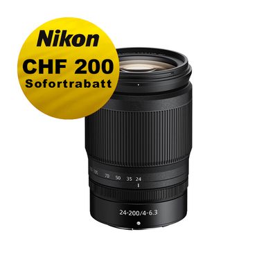 Nikon Z 24-200mm 4.0-6.3 VR - ''Swiss Garantie'' - inkl. CHF 200 Sofortrabatt Nikon Z 24-200mm 4.0-6.3 VR - ''Swiss Garantie'' - inkl. CHF 200 Sofortrabatt