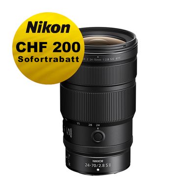 Nikon Z 24-70mm 2.8 S II - ''Swiss Garantie'' - inkl. CHF 200 Sofortrabatt Nikon Z 24-70mm 2.8 S II - ''Swiss Garantie'' - inkl. CHF 200 Sofortrabatt