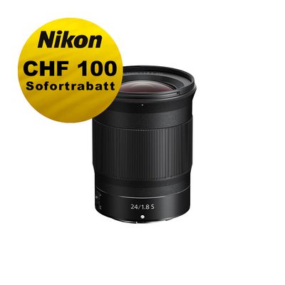 Nikon Z 24mm 1.8 S - ''Swiss Garantie'' - inkl. CHF 100 Sofortrabatt Nikon Z 24mm 1.8 S - ''Swiss Garantie'' - inkl. CHF 100 Sofortrabatt