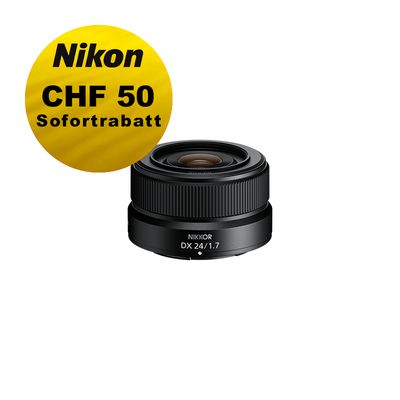 Nikon Z 24mm 1.7 DX - ''Swiss Garantie'' - inkl. CHF 50 Sofortrabatt Nikon Z 24mm 1.7 DX - ''Swiss Garantie'' - inkl. CHF 50 Sofortrabatt