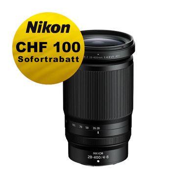 Nikon Z 28-400mm 4-8 VR - ''Swiss Garantie'' - inkl. CHF 100 Sofortrabatt Nikon Z 28-400mm 4-8 VR - ''Swiss Garantie'' - inkl. CHF 100 Sofortrabatt