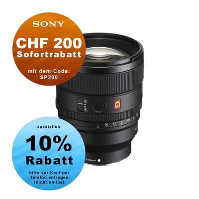 Sony FE 85mm 1.4 GM II - ''4 Jahre Garantie''- inkl. CHF 200 Sofortrabatt mit Code SP200 Sony FE 85mm 1.4 GM II - ''4 Jahre Garantie''- inkl. CHF 200 Sofortrabatt mit Code SP200