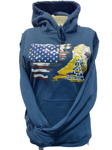 USA and Gadsden Split Flag Hoodie Blue USA and Gadsden Split Flag Hoodie Blue