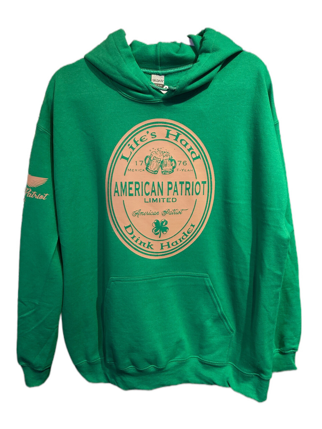 Drink Harder Hoodie Green with Tan 