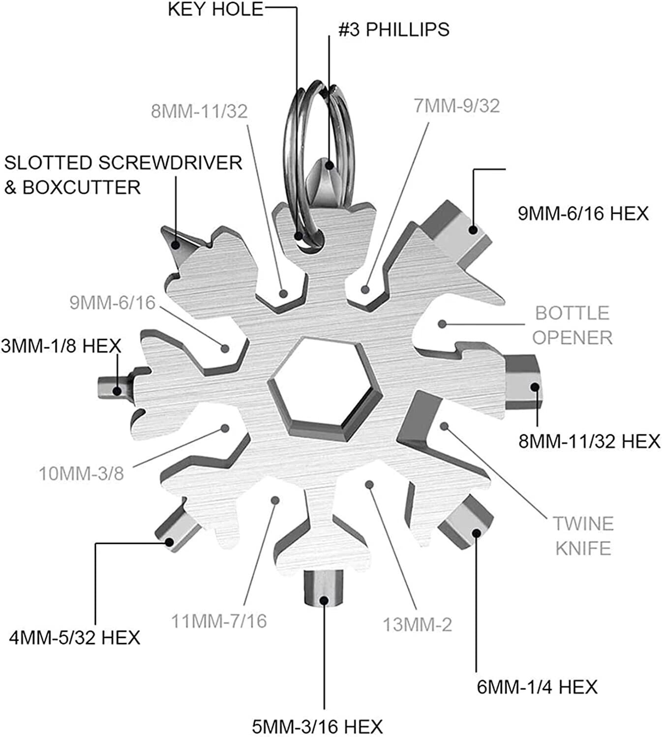 Metal Snowflake Multi Tool Keychain