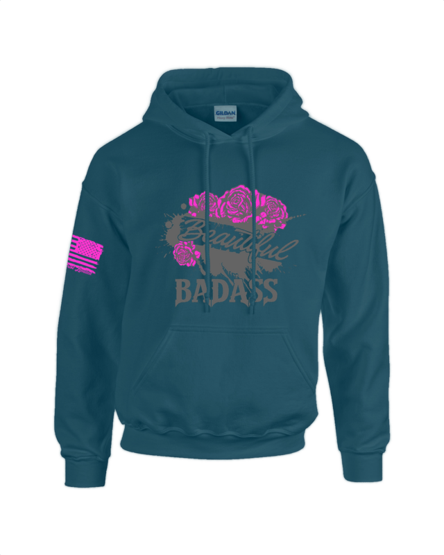 Beautiful Badass Roses Teal W/Grey & Pink Hoodie Beautiful Badass Roses Teal W/Grey & Pink Hoodie