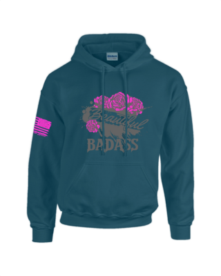 Beautiful Badass Roses Teal W/Grey & Pink Hoodie