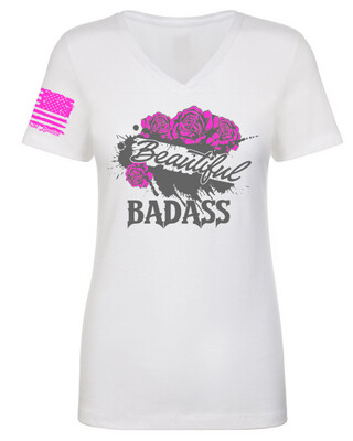 Beautiful Badass Roses S/S V-Neck White