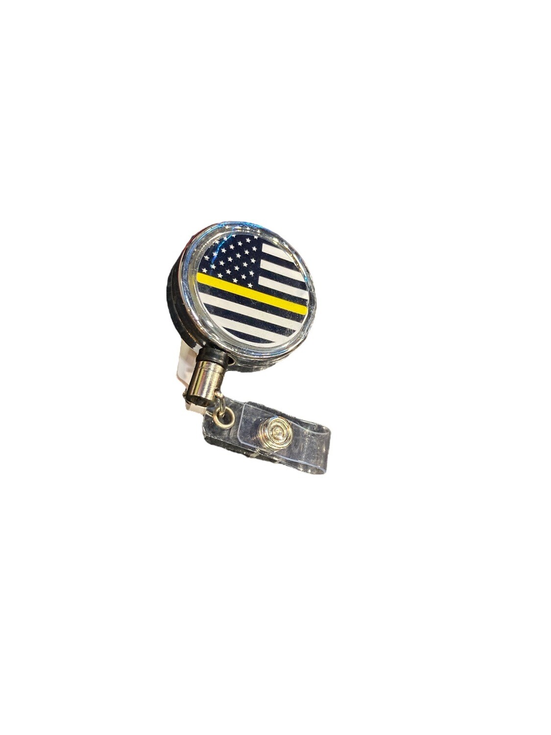 Flag with support stripe retractable lanyard