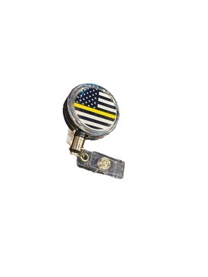 Flag with support stripe retractable lanyard
