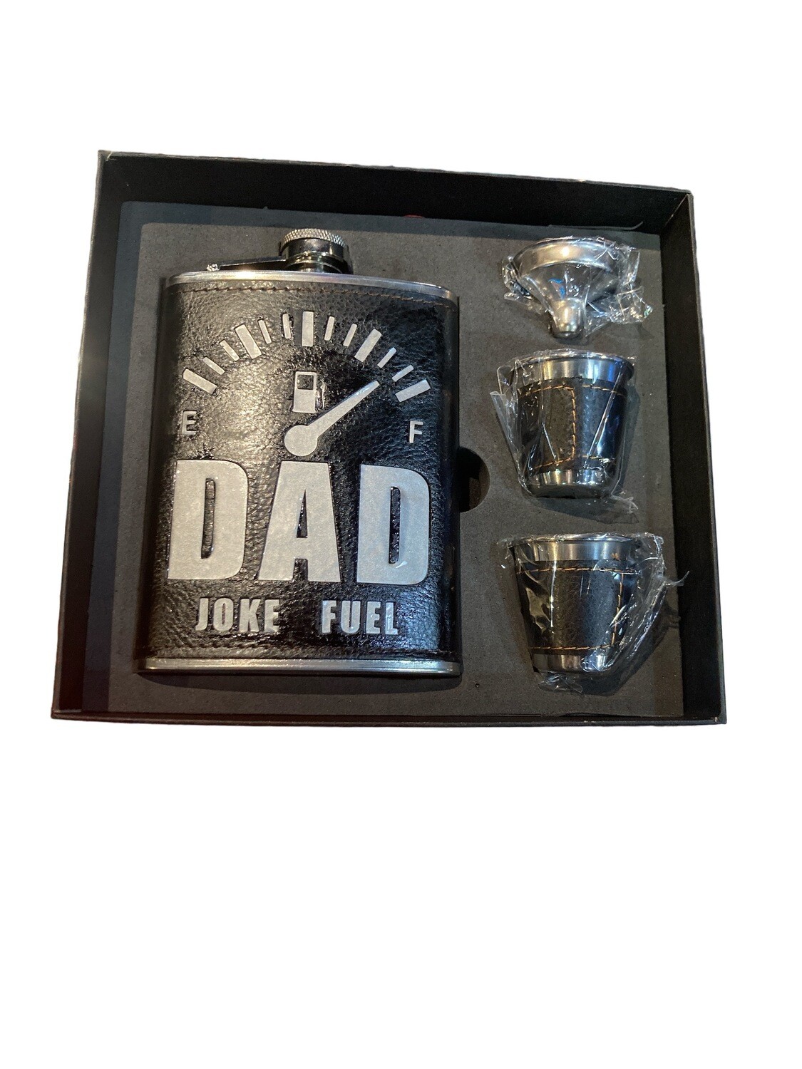 Dad Joke Fuel Leather 8oz Flask Set