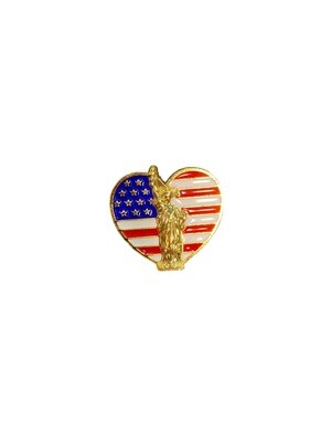 American Flag Heart W/ Statue Of Liberty Lapel Pin