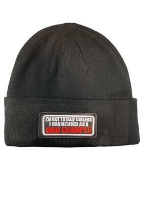 Embroidered Patch Knitted Beanie - Black Bad Example