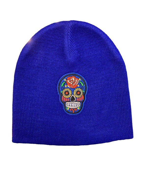 Blue Candy Skull Beanie ( Uncuffed 8" )