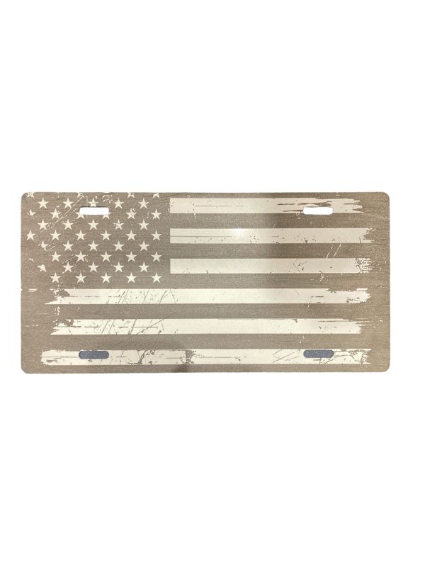Double Sided Front License Plate Tattered American Flag RWB/B&W