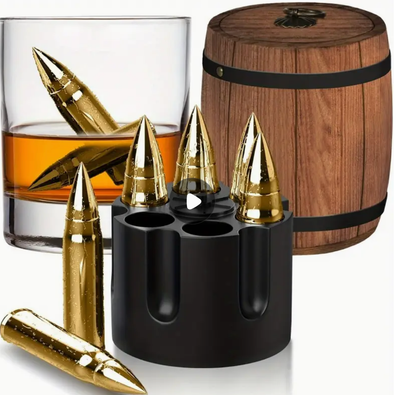Wooden Barrel of Whiskey Stones Ice Bullets Set
