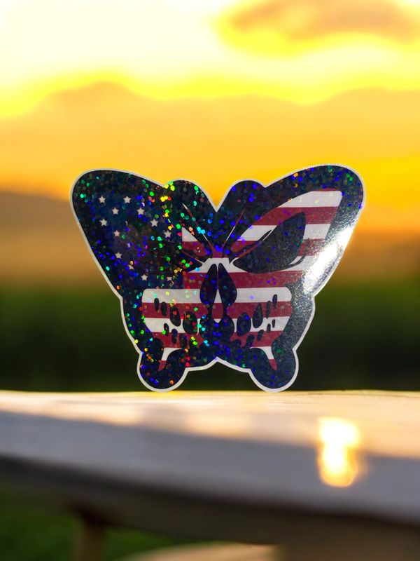 American Flag Butterfly Skull Sticker