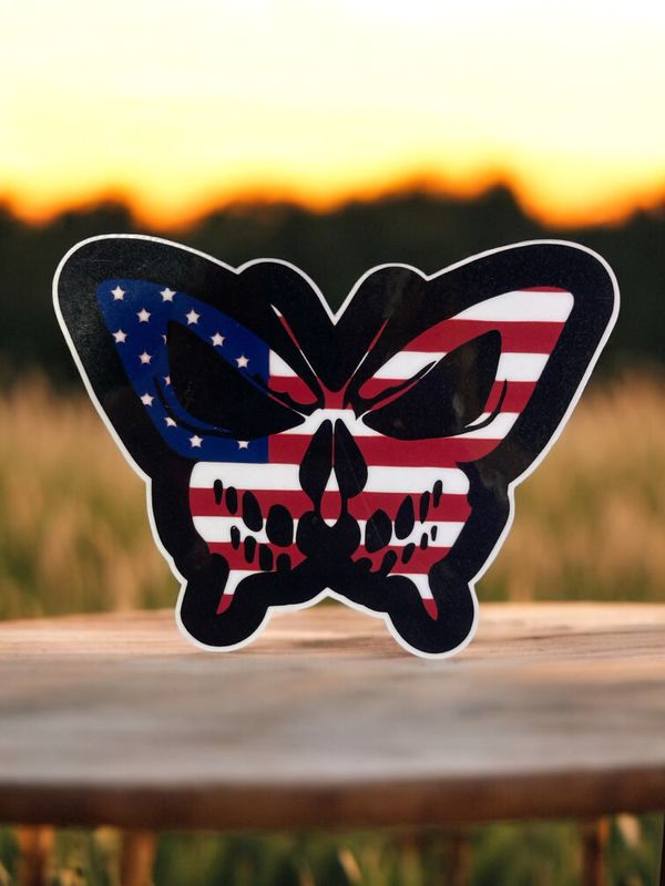 American Flag Butterfly Skull Sticker