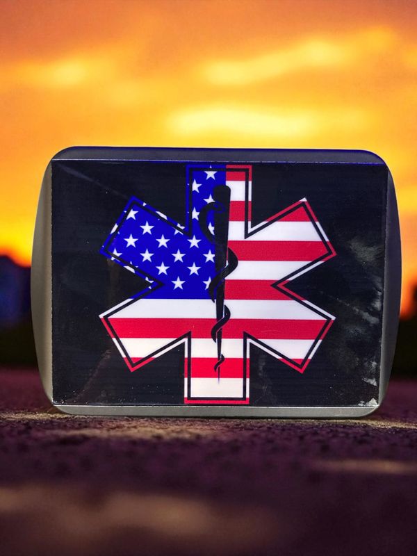 Black Metal Hitch Cover 3"X4"X2" (EMS USA Flag)